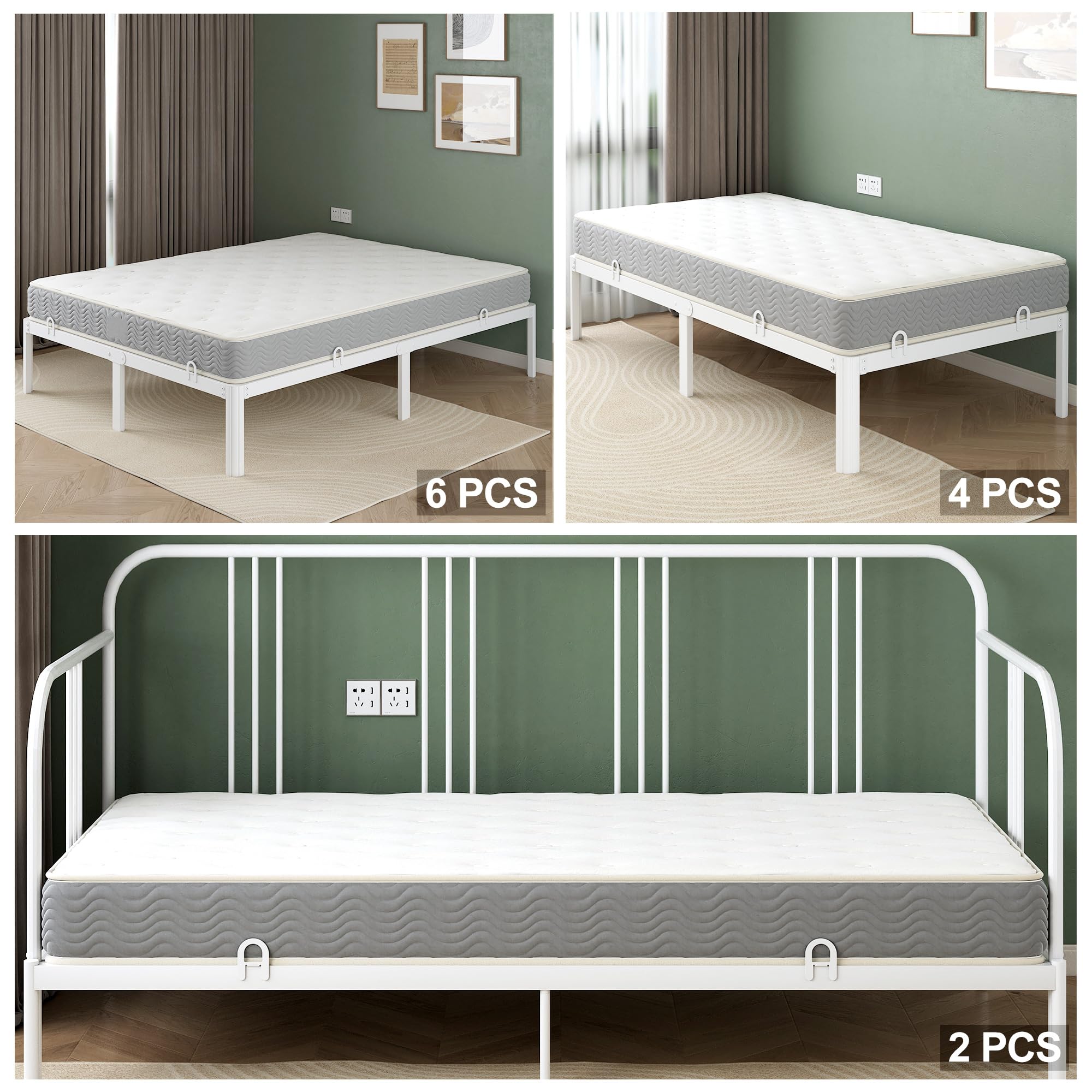 Sujeta Colchones Antideslizantes Juego de 4 Soportes Ajustables para Marco de Cama Somier Metal Blanco