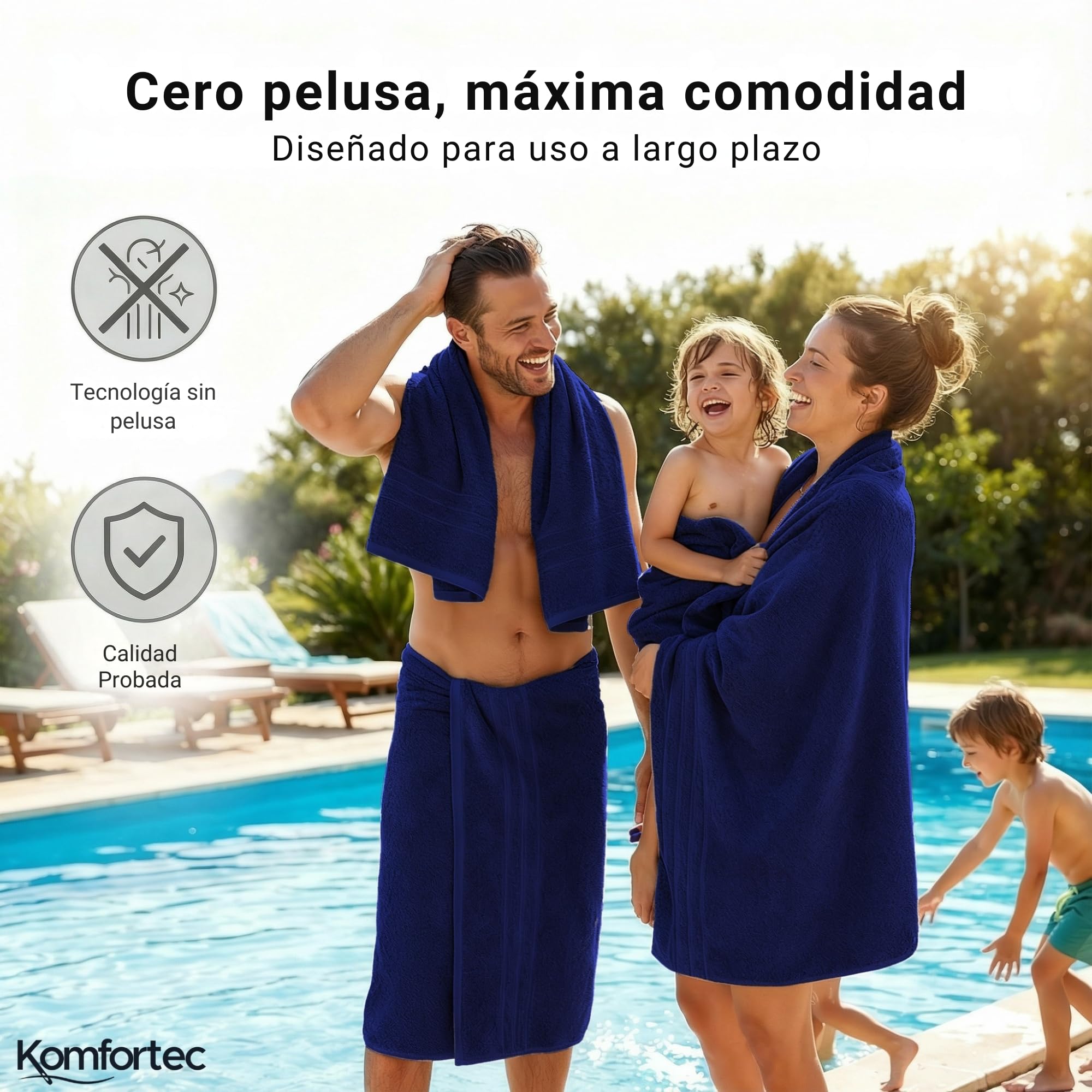 Komfortec Juego de 8 Toallas 100% Algodón | 4 Toallas de Baño 70 x 140 cm y 4 Toallas de Lavabo 50 x 100 cm – Juego de Toallas Suaves y Absorbentes – Azul Marino
