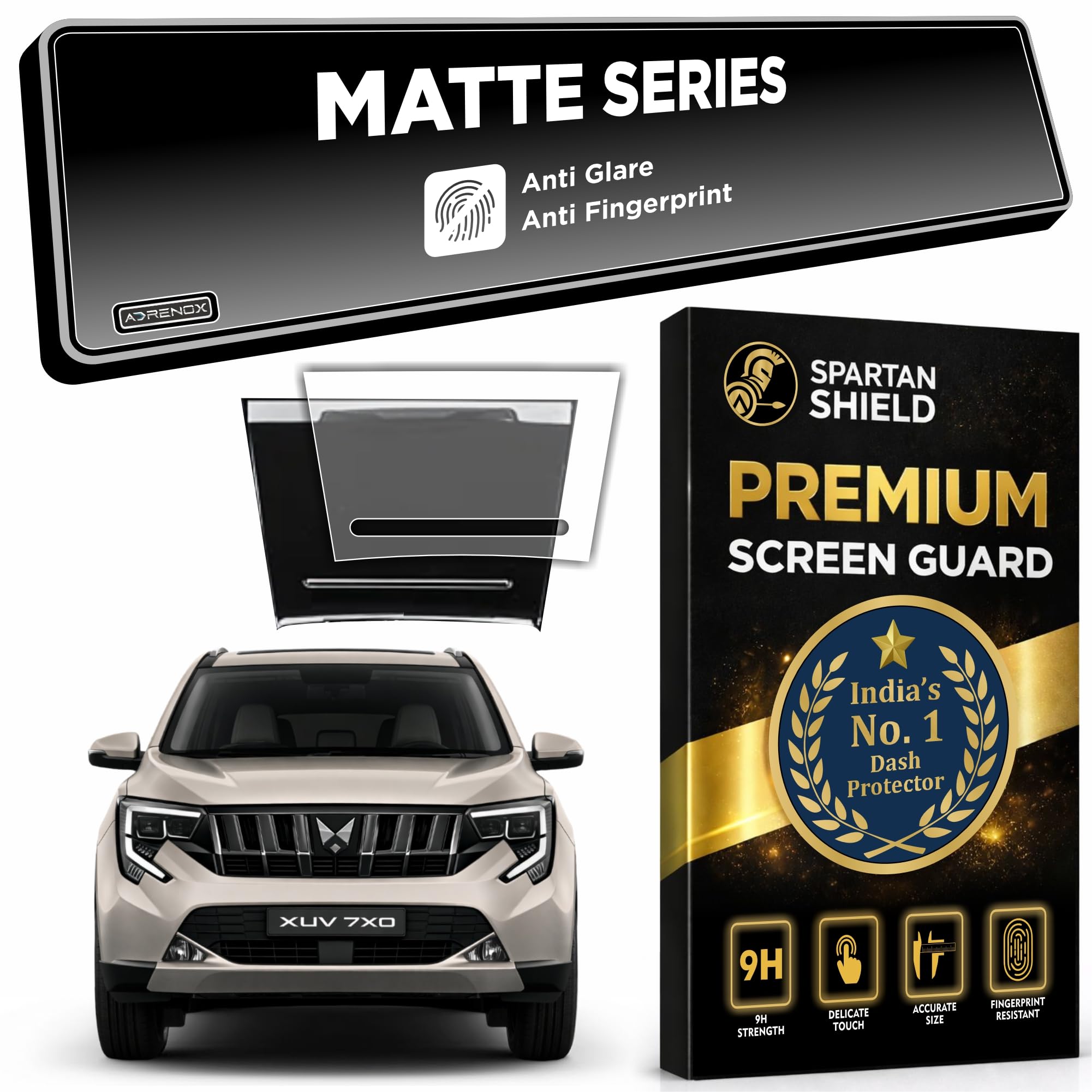 MATTE [2 PACK] Screen Guard for MAHINDRA XUV 7XO 2026+ || AX, AX3, AX5, AX7, AX7T & AX7L || 12.3 INCH TRIPLE SCREEN *** WITH ADRENOX+ BADGE CUTOUT *** || Anti Scratch || Water Repellant || With Complimentary Installation Kit || Bubble Free Application || XUV7XO Digital Instrument Cluster Protective Film || Car Stereo Accessories 2025 [Not Tempered Glass] [CHECK ADRENOX BADGE BEFORE ORDERING]-image-6