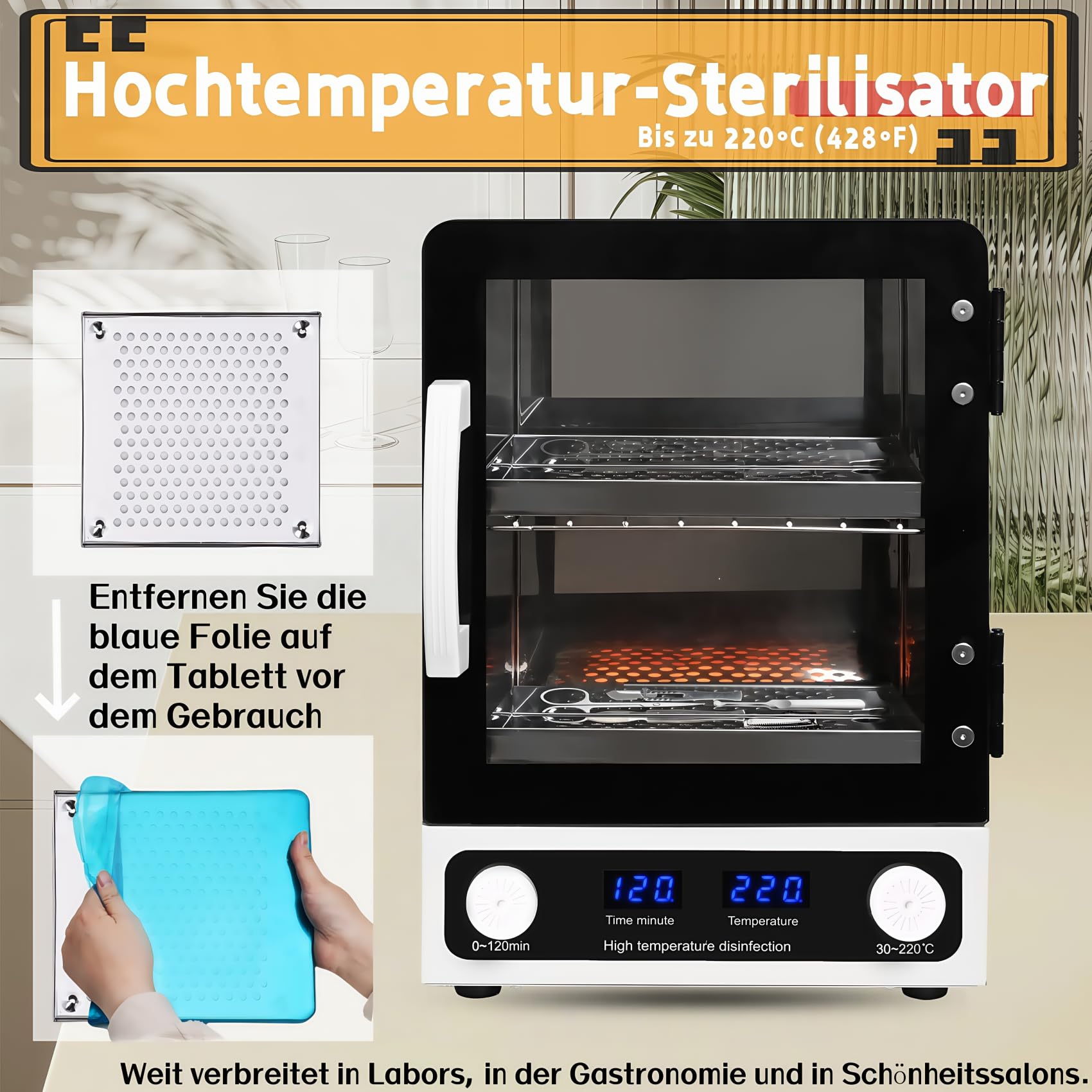 Sterilizzatore ad alta temperatura con timer – Pulitore utensili in metallo & SPA Asciugamani con funzione di sterilizzazione del calore, apparecchiature sterilizzanti per studi dentistici, laboratori
