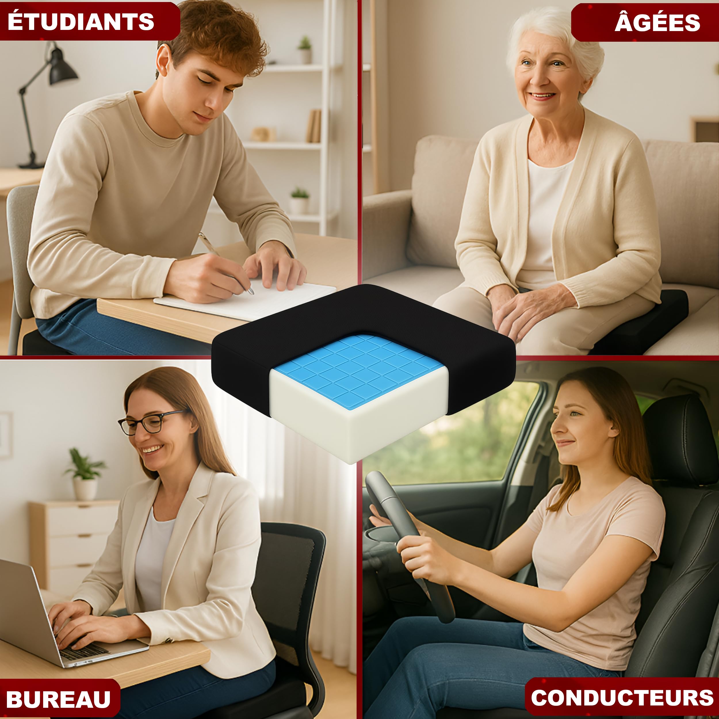 Coussin Premium en Mousse viscoélastique et Gel rafraîchissant avec 2 Housses incluses Imperméable | Grand Confort Pendant de Longues périodes d'utilisation | Coussin de Chaise de Bureau