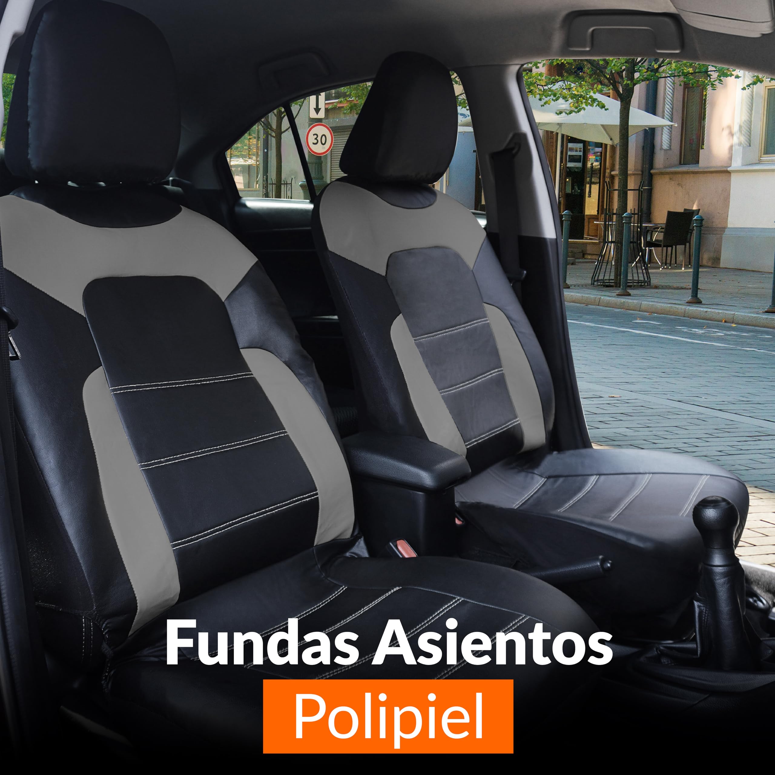 Upgrade4cars Fundas Asientos Coche Universales Polipiel Gris | Set Completo Protectoras Delanteros y Trasero para Todo el Año