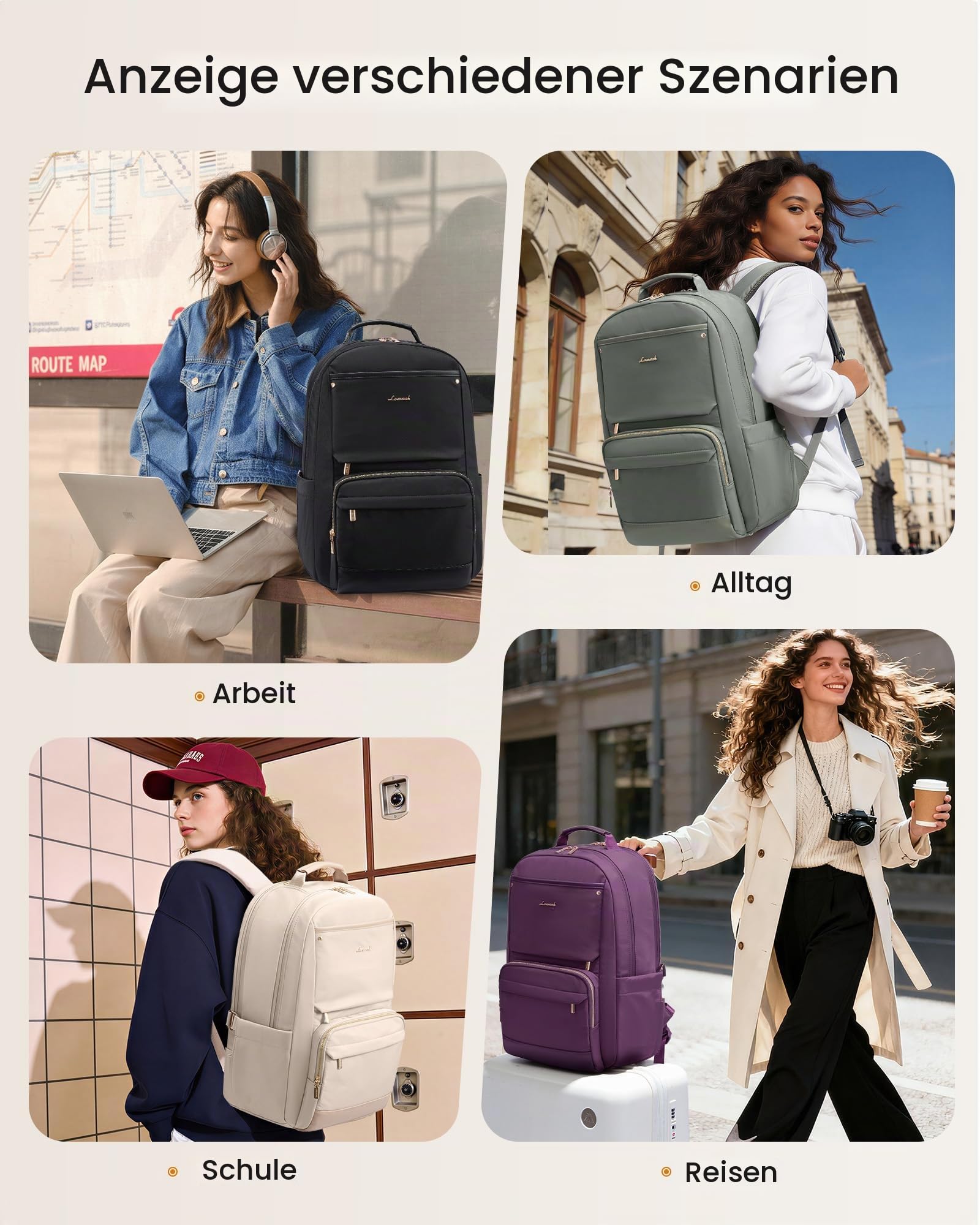 LOVEVOOK Laptop Rucksack Damen, 15,6 Zoll Schulrucksack Teenager Wasserdicht Schultasche Mädchen Elegant Backpack Women Uni School Bag City Reiserucksack Arbeitsrucksack Tagesrucksack für Schule Work