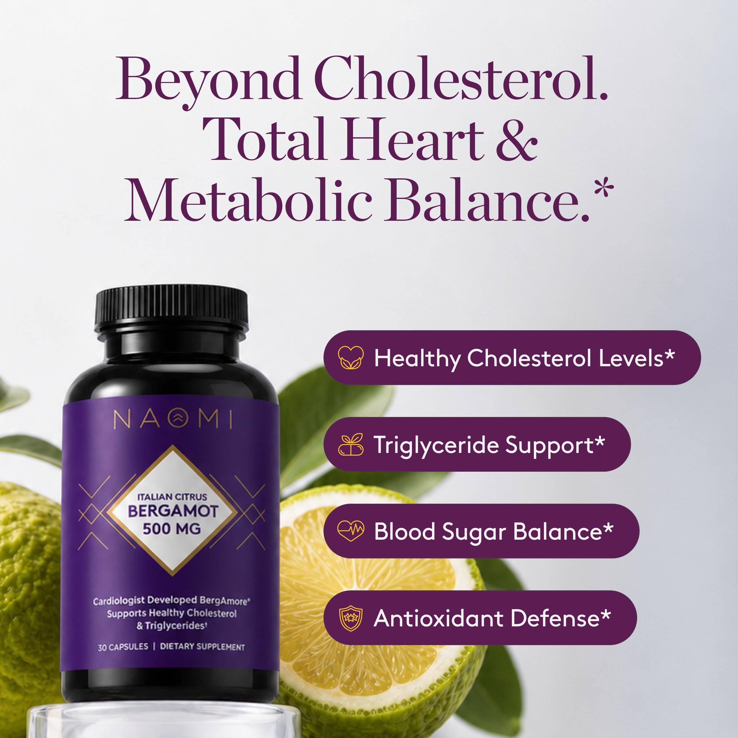 NAOMI Italian Citrus Bergamot 500mg - Supports Healthy Cholesterol & Triglyceride Levels Already in Normal Range - Patented BergAmore® Extract, 7 Key Polyphenols, 1-Capsule Daily, 30-Day Supply — Amazon image 4