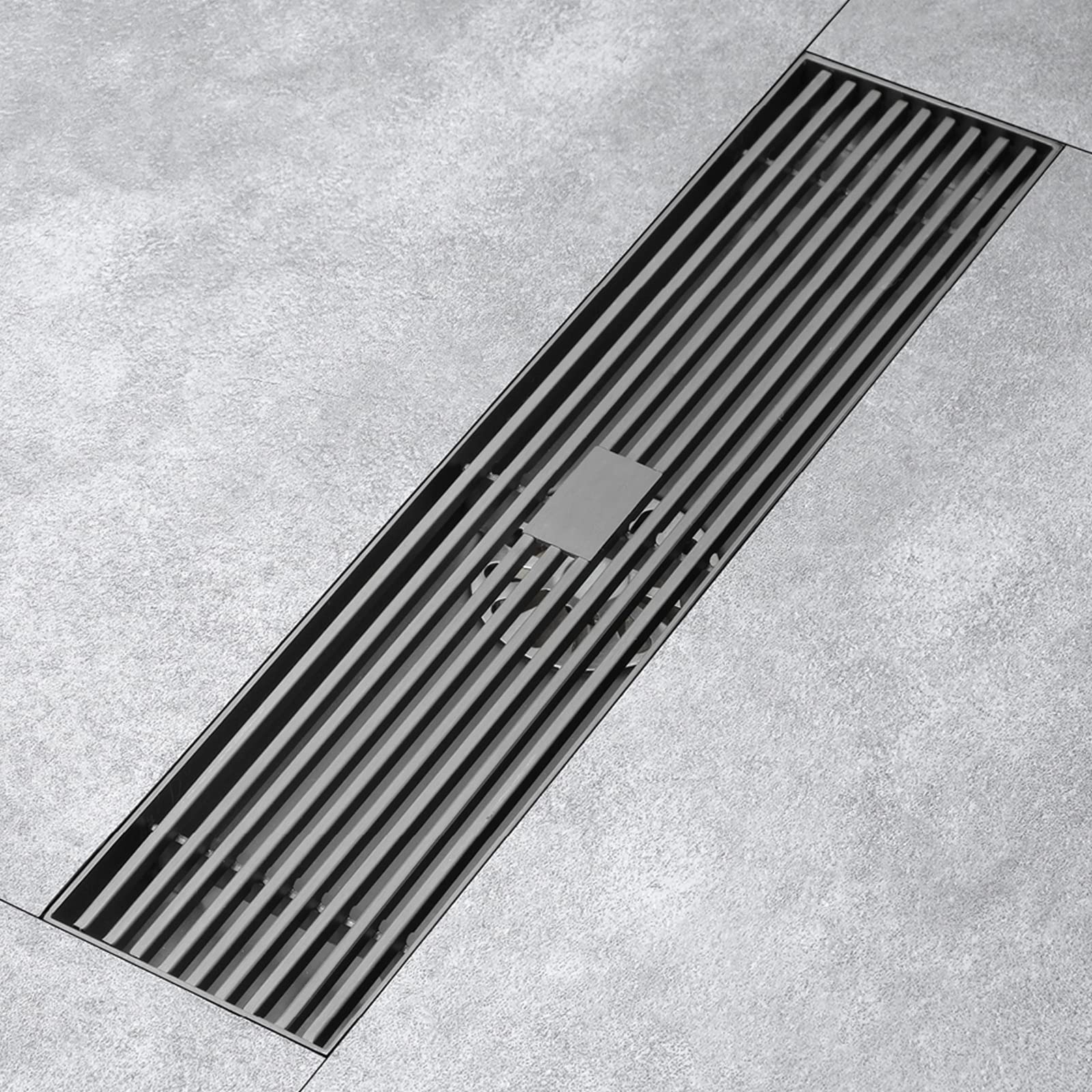 Scarico Lineare Della Doccia A 12 Pollici, Scarico Rettangolare Del Pavimento, Scarico Del Pavimento Dell'acciaio Inossidabile 304 Con Griglia Rimovibile Della Copertura E Filtro Per Capelli,Gun gray