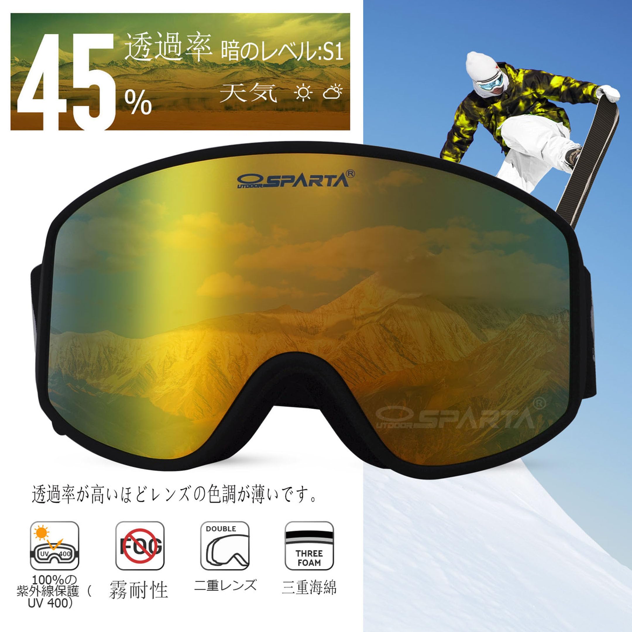 Amazon | [OUTDOORSPARTA] マグネットタイプスキーゴーグル (1、黒枠