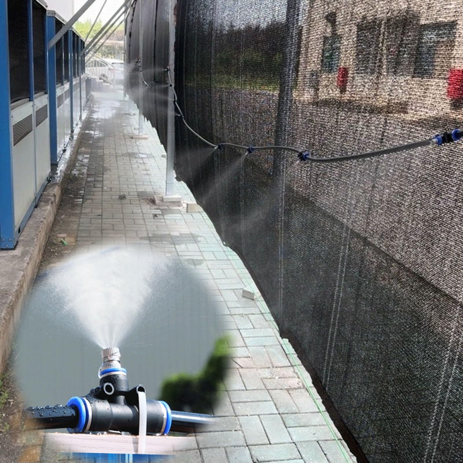 Staubbindungs Nebelsystem Set, Einstellbare Wassermenge, Baustelle Garten Gewächshaus Kühlung Sprühnebel Staubkontrolle(50m(1967in/164ft))