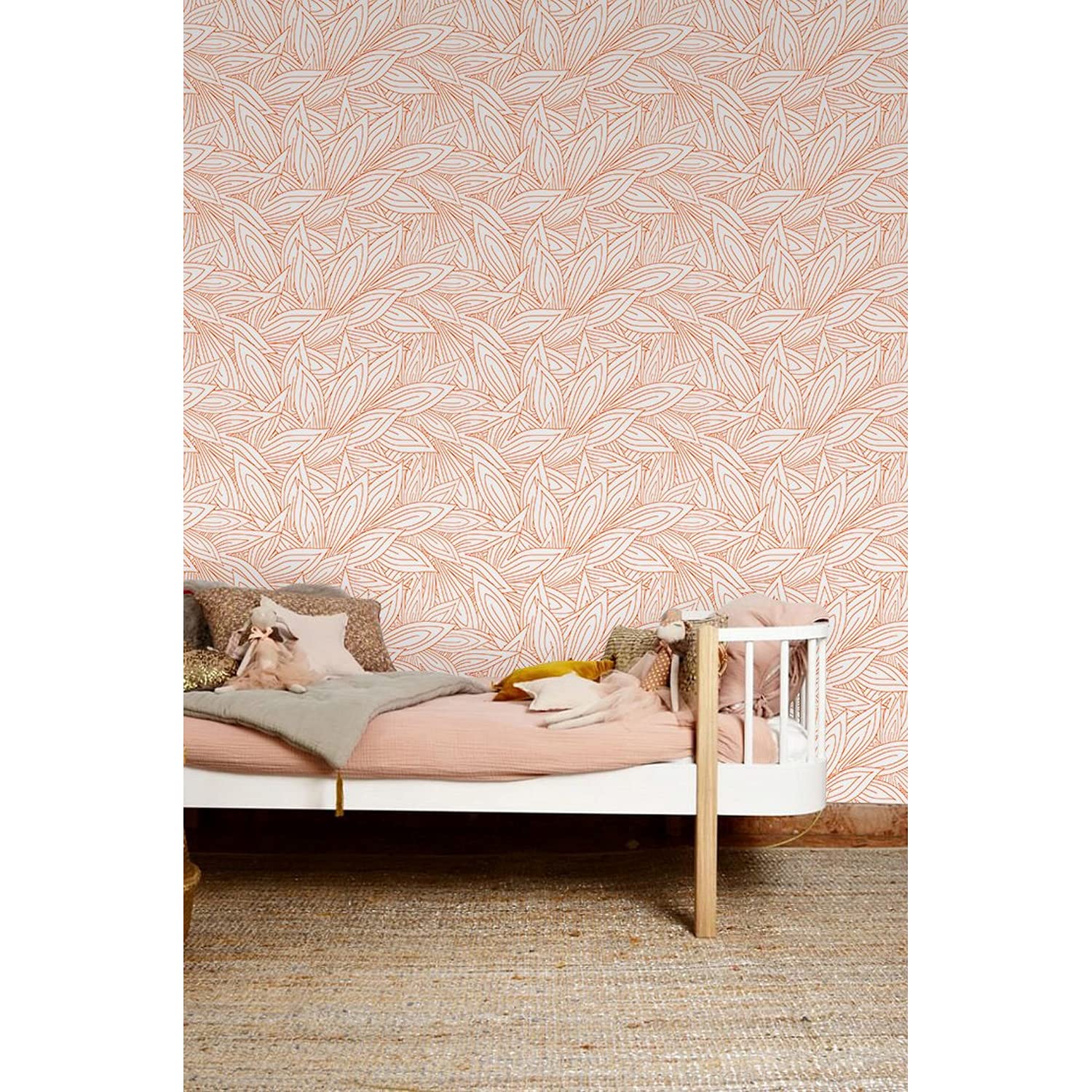 Papier peint intissé 104x70cm avec motifs feuilles rouges pour décoration de meuble et mur