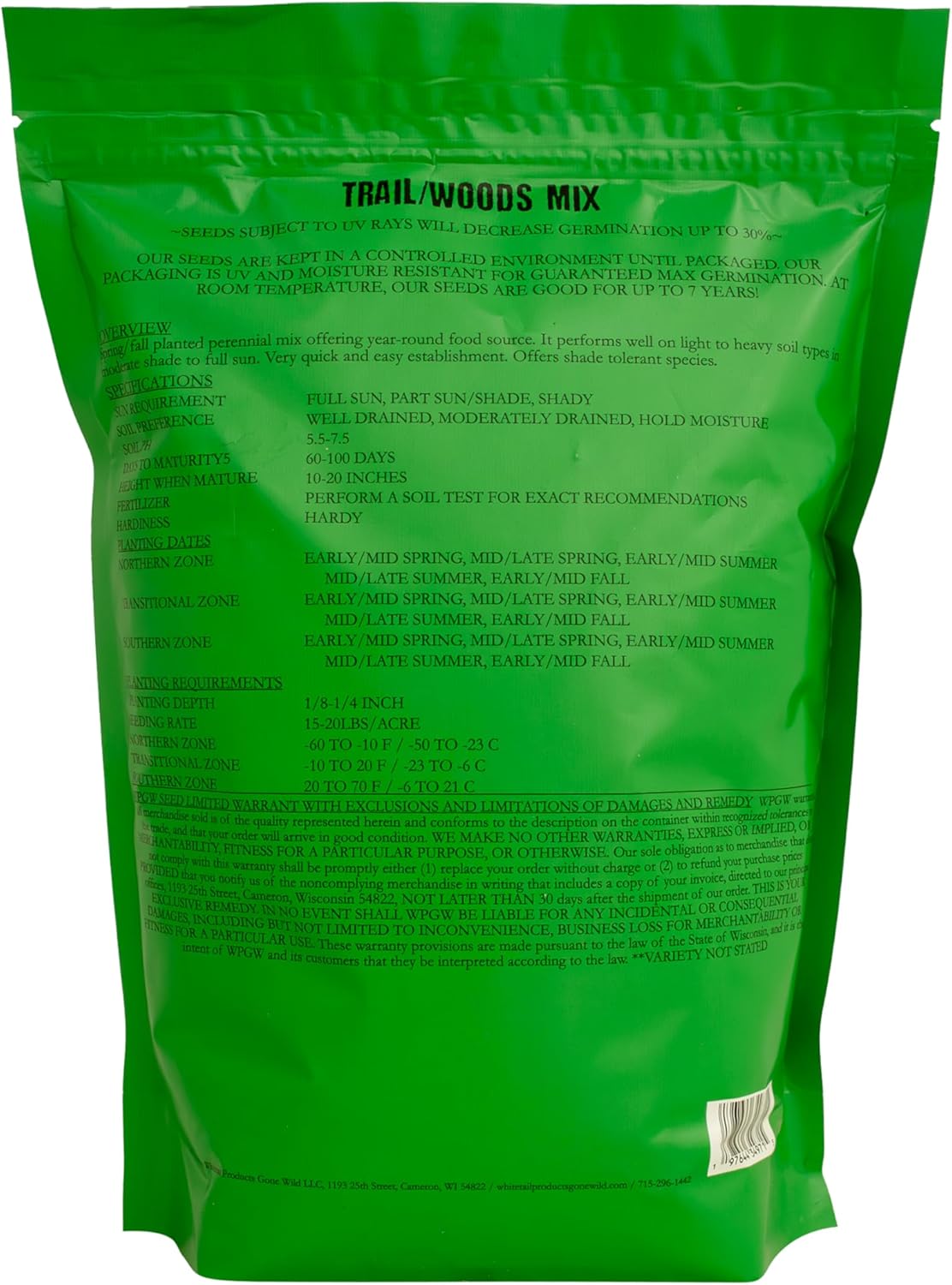 Shady Trail/Woods Food Plot Seeds, 3lb Bag, G9715