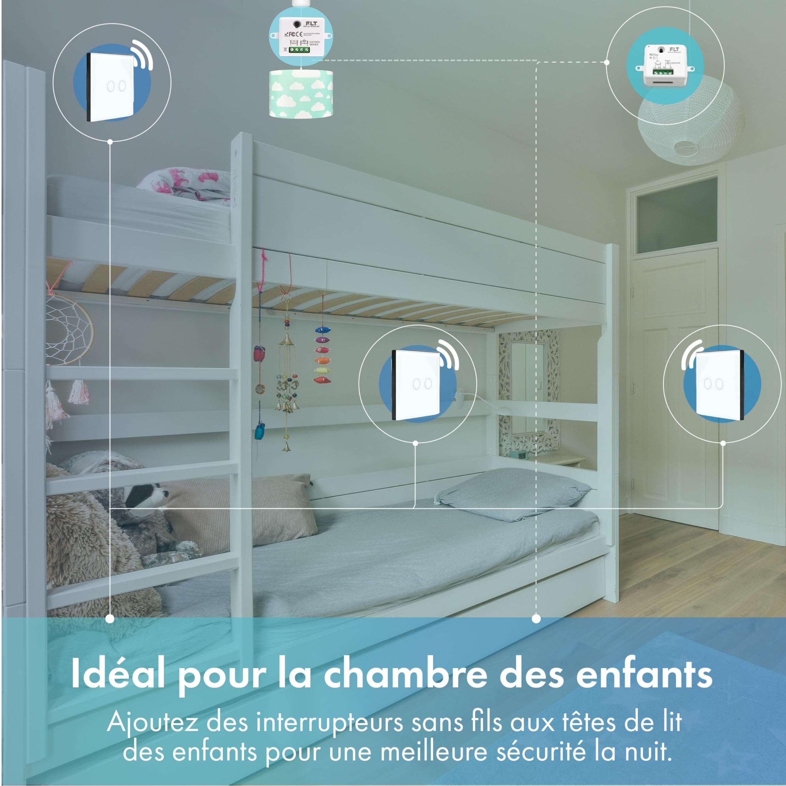 KIT interrupteur sans fil - 2 Télécommandes murales + 1 Mini récepteur encastrable - Va et vient sans travaux - Commande à distance - commutateur radio RF (1+2 - Bouton Double)