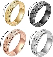 Vista 10 de Anxiety Spinner Ring Set (4 Pcs) - Moon & Star Design Fidget Rings for Women, Stress Relief Rotating Rings in Gold/Rose Gold/Black/Silver, US