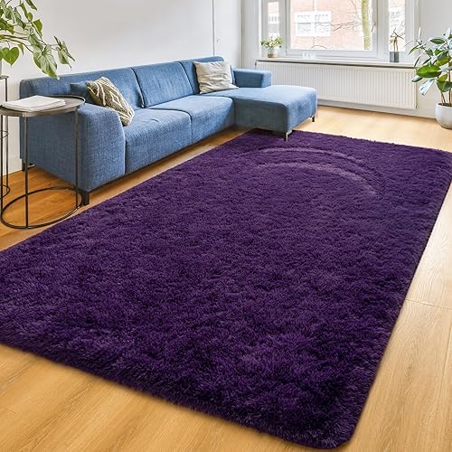 Miniatura 4 de Alfombra M mullida para dormitorio, 4 x 6 pies, color morado, para sala de estar, guardería, mesita de noche, alfombra de felpa mullida para niñas y