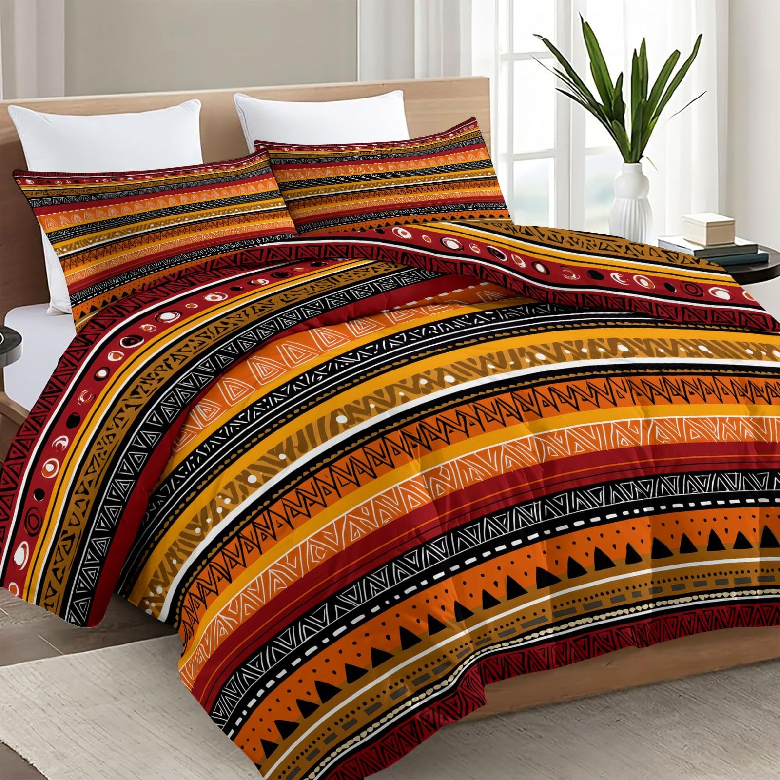 Bettdecke 155 x 220 cm 4 Jahreszeiten, Retro Tribal Geometrisch Gestreift Steppdecke, Warme Ganzjahresdecke - Mehrfarbig Bettdecke ohne Bezug, Waschbar Schlafdecke mit 2 Kissenbezug