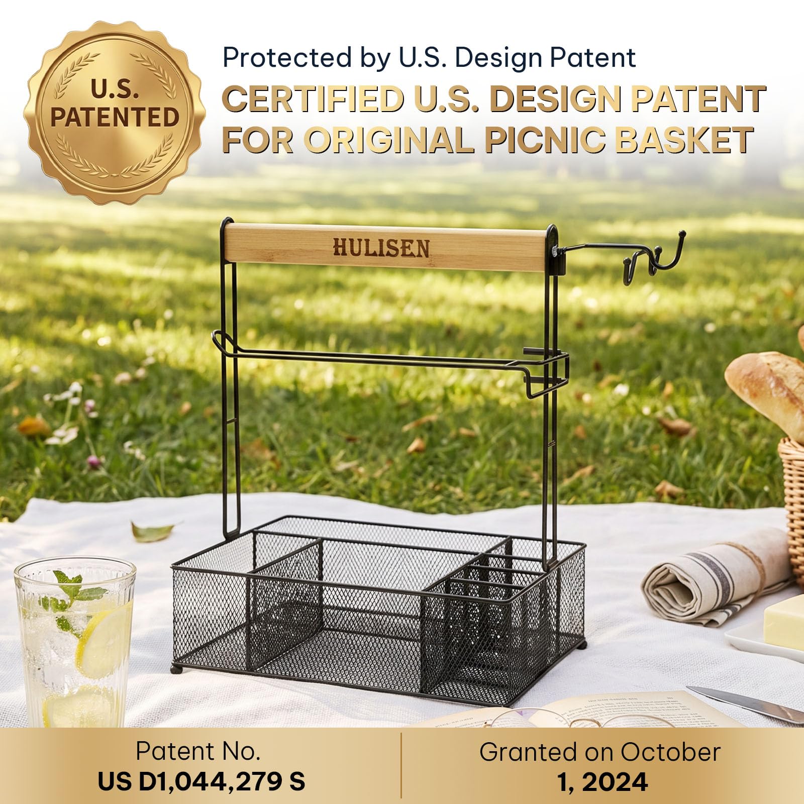 HULISEN Großer Grill-Caddy, Picknick-Camping-Caddy für Teller, Utensilien und Papierhandtuch, Grillwerkzeug-Halter, Aufbewahrungs-Organizer für Outdoor-Grill, Grillzubehör, Camper-Tisch, Tragetasche