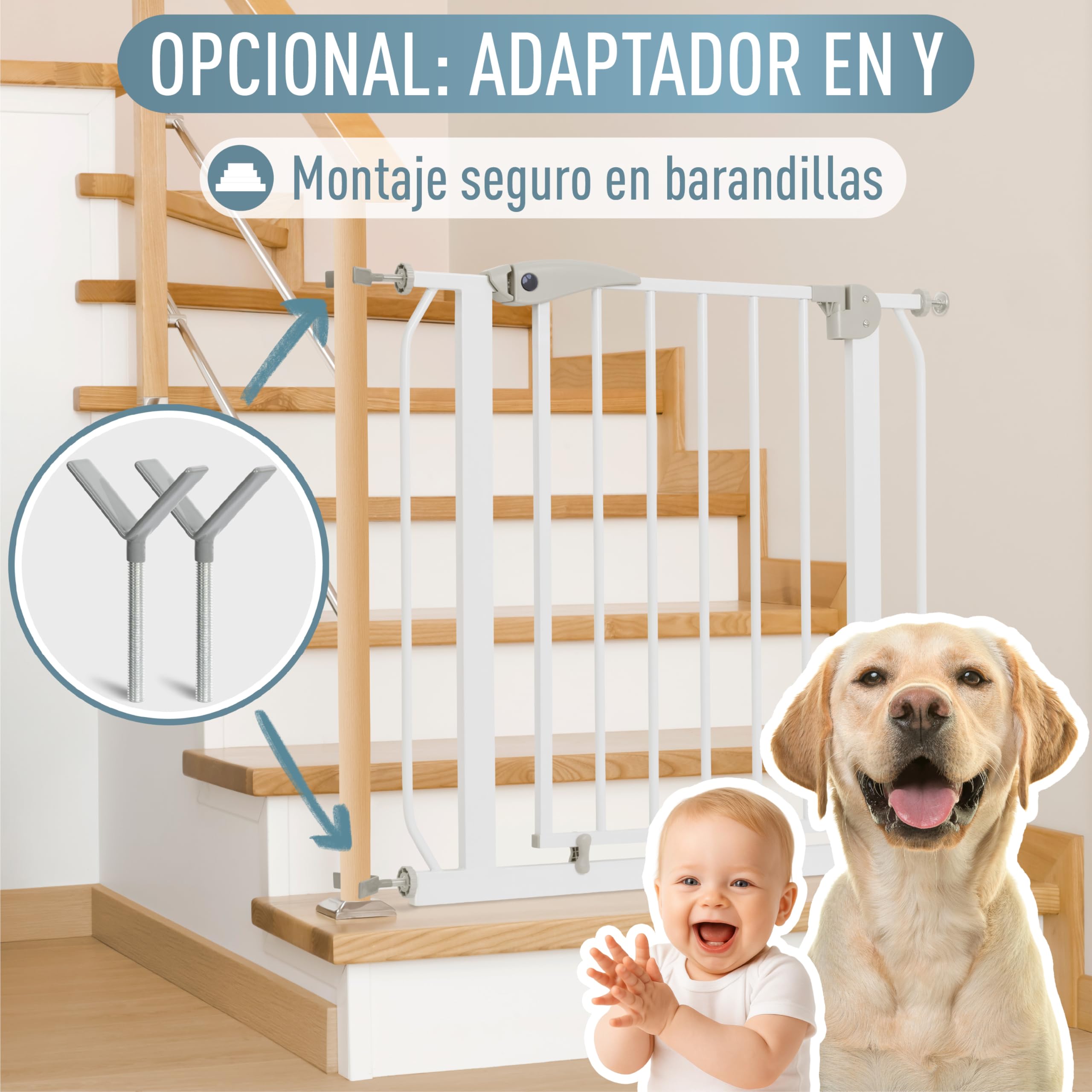 IB STYLE Barrera de Seguridad Berrin XXL - Valla de Seguridad, para Puertas y Escaleras, Apertura Una Mano, Doble Bloqueo, Perros y Mascotas, Blanco, Ancho: 85-95 cm