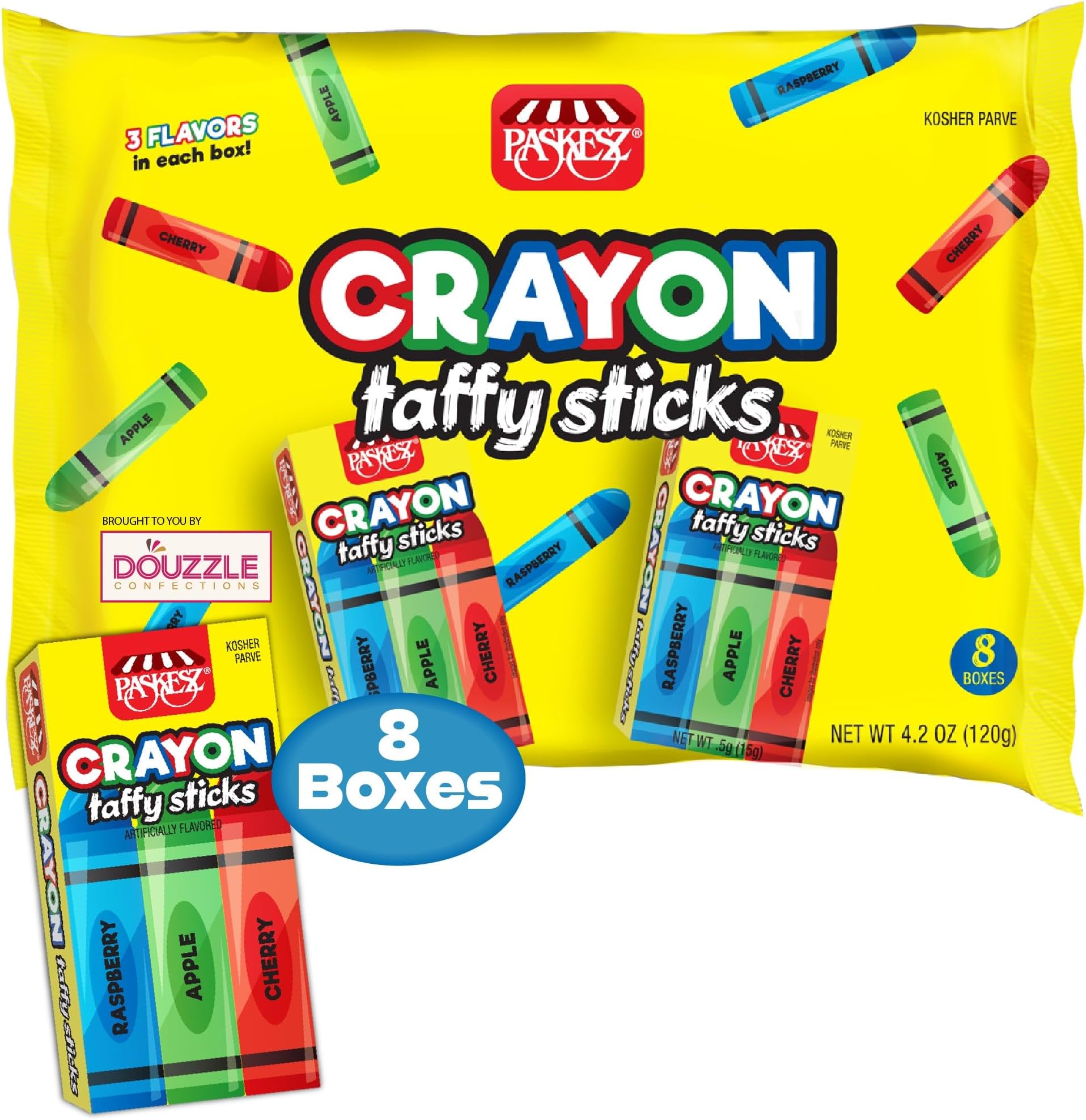 Edible Crayons Taffy Sticks Candy for Marines MRE, Funny Gag Gift & School (8 Count, 1 Pack) Individually Wrapped, Party Favor - Kosher