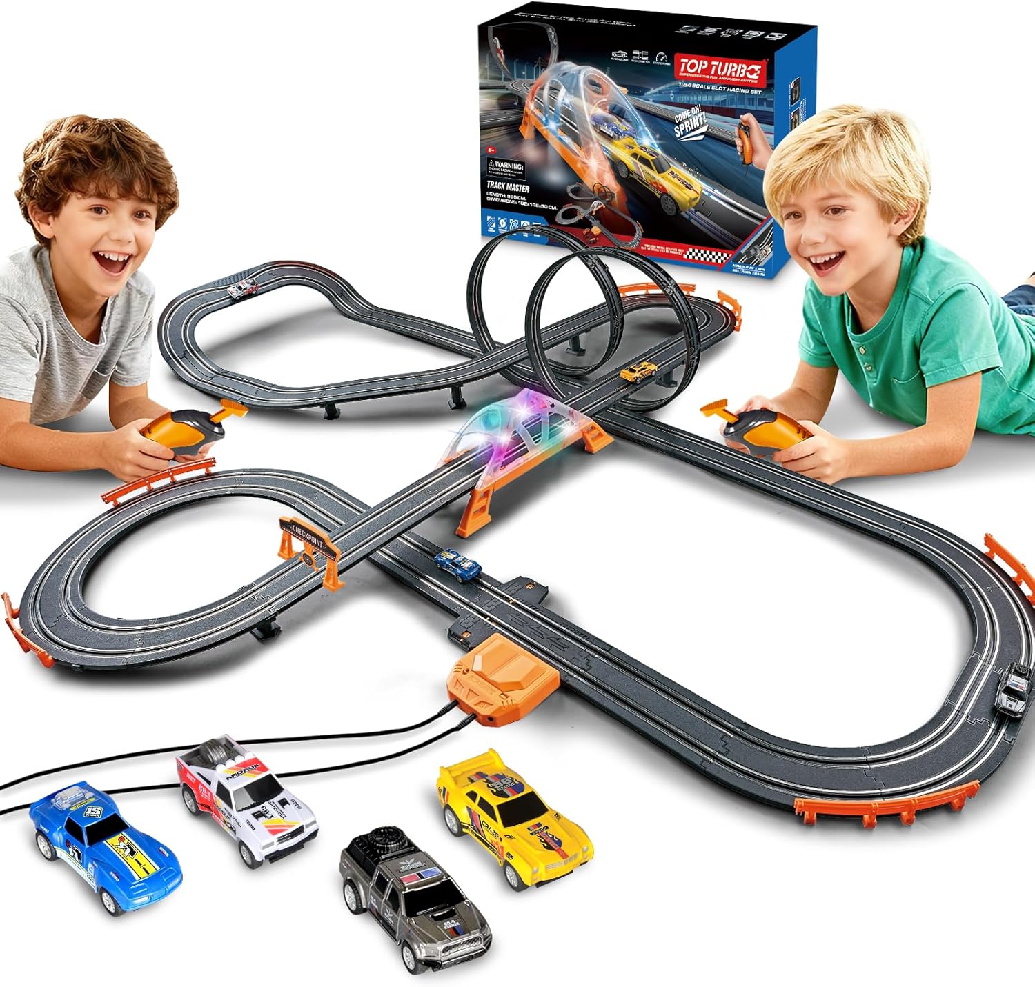Slot Car Racing Track met 4 auto's, batterij of elektrisch aangedreven, dual racespel voor kinderen van 7-12 jaar
