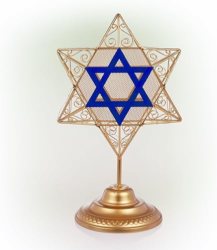 Miniatura 8 de Alpine Corporation Decoración de mesa de Hanukkah Star of David, decoración navideña
