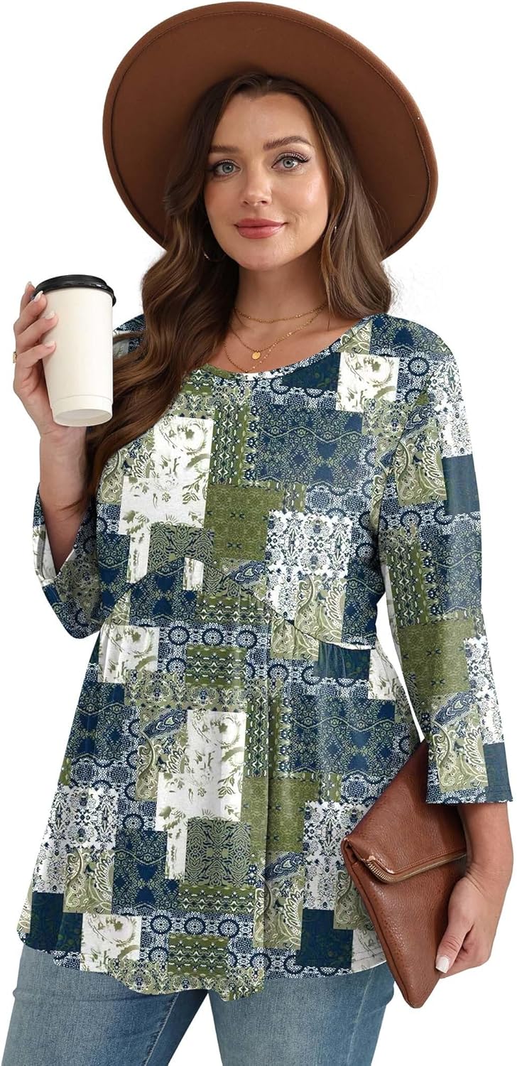 3/4 Length Sleeve Womens Tops Blouses for Women Dressy Casual Spring Fashion Clothing Crew Neck Babydoll Tops - Image 4