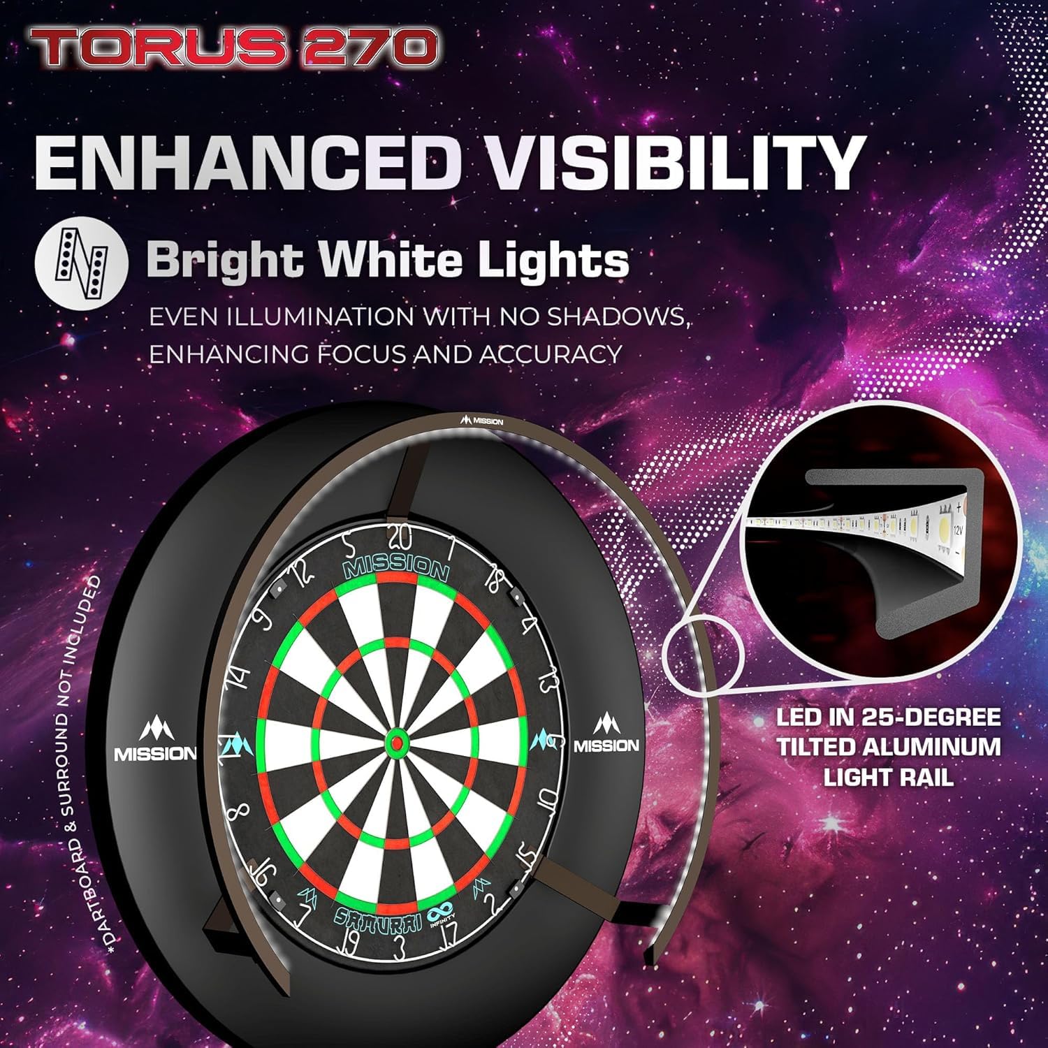 Mission Darts Torus 270 system oświetlenia LED do darta, piaskowana czerń