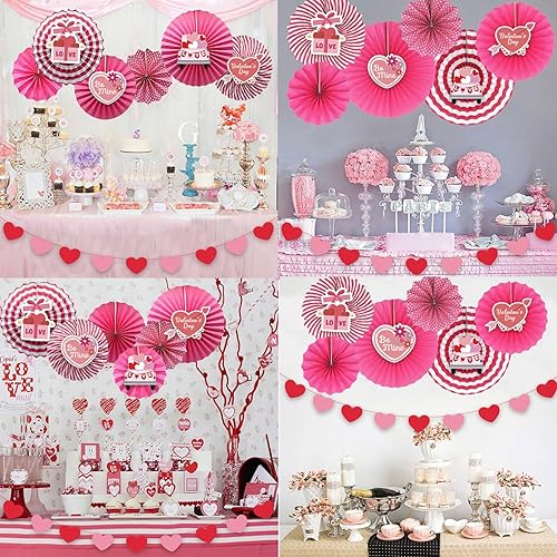 Miniatura 7 de Kit de 30 piezas de decoración para el día de San Valentín, globos de amor, corazones, guirnalda, pancarta, abanicos de papel para decoración del