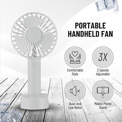 Miniatura 8 de Brago Mini ventilador de mano a pilas, pequeño ventilador portátil personal de velocidad ajustable, ventilador recargable por USB, potente