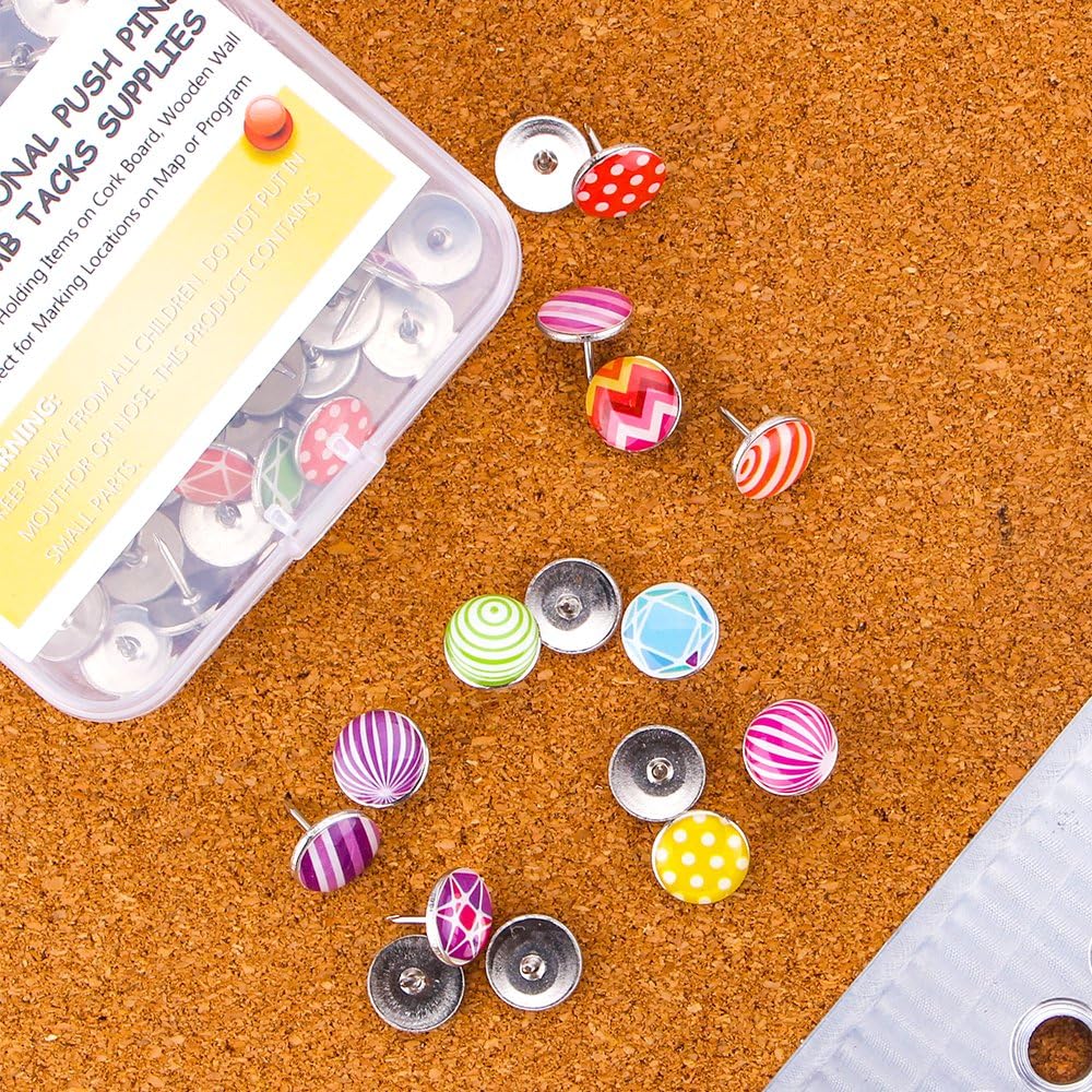 Creative Steel Thumb Tacks Soft Flat for Photos Wall, Maps, Bulletin Board or Corkboards, 100 Pieces (C-100)