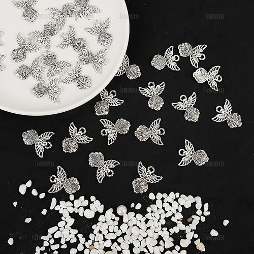 Miniatura 7 de AUEAR, Colgantes de plata antigua con dijes de ángel para hacer joyas de bricolaje, collar y pulsera