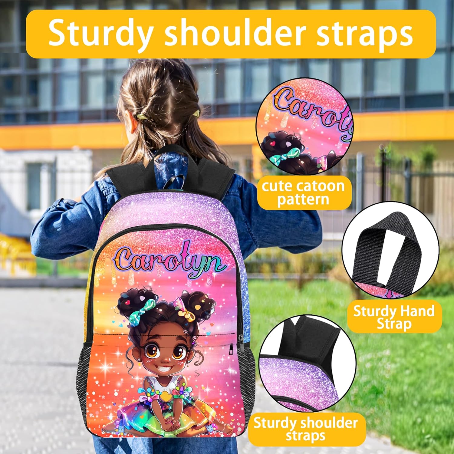 Artsadd Personalized Kids Backpack for Girls Custom Backpacks with Lunch Box set Customized Name School Bookbag for Kids Bookbag for Daughter Son Back to School Gift for Preschool Kindergarten