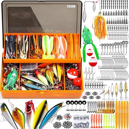 Miniatura 7 de PLUSINNO 353/404 piezas de señuelos de pesca, caja de aparejos de pesca mejorada con aparejos incluidos, crankbaits, anzuelos, pesos, otros Kit