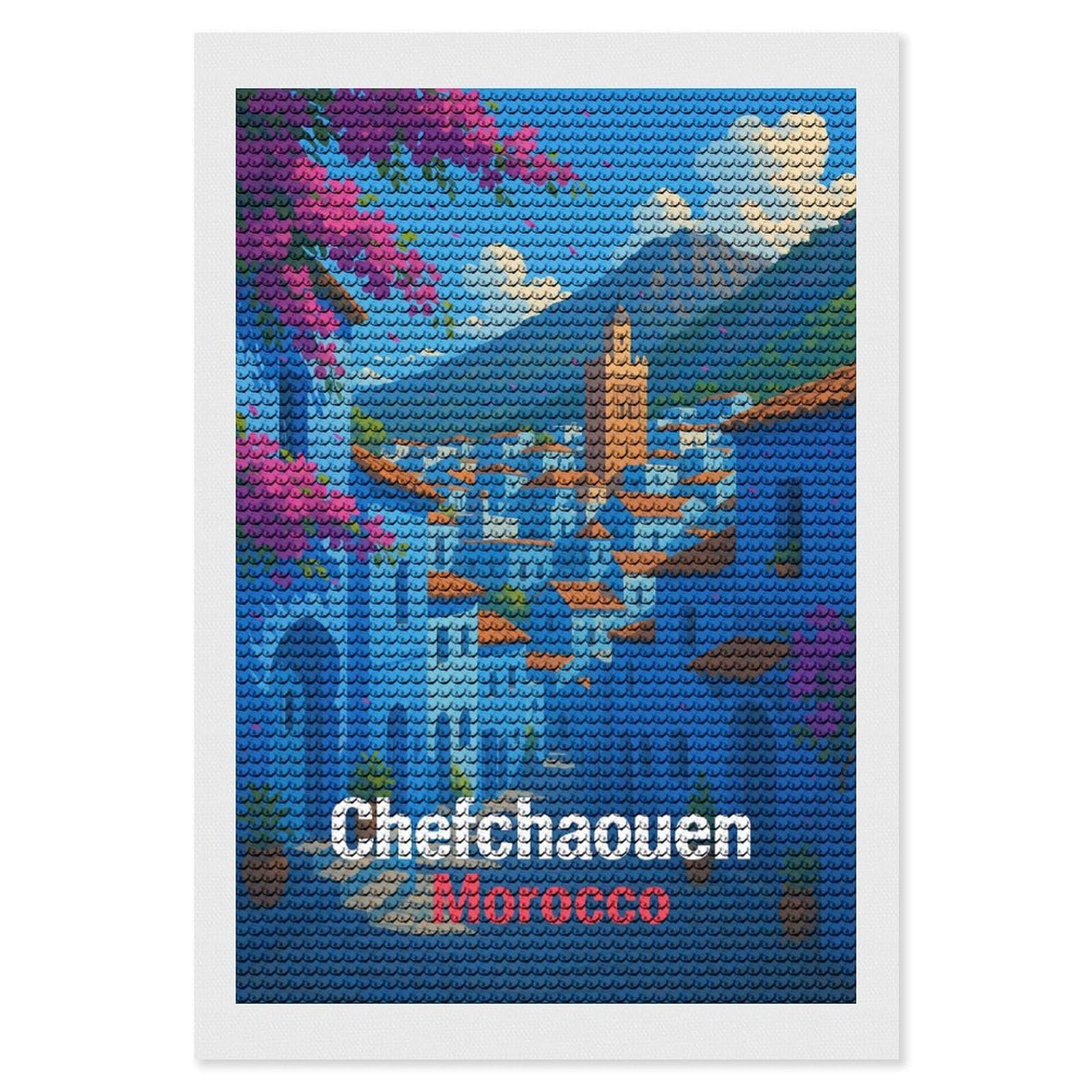 Junmoney Chefchaouen, Morocco Blue Cityscape Full Drill Diamond Painting Kit 8"x12", for Teens, Calming Craft to Unwind, Home Wall Decor, Christmas Gift