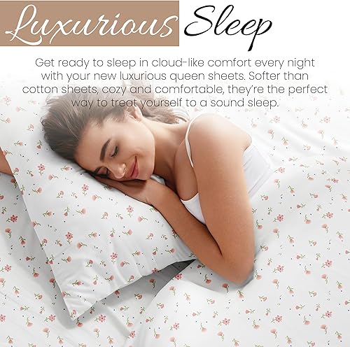 Vista 7 de Linen Market Juego de 4 piezas de sábanas tamaño Queen - transpirables, patrón de doble cepillado refrescante – Sábanas de bolsillo profundo de 16