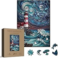BBOLDIN Lighthouse Wooden Puzzle for Adults 405 Pieces - Unique Shape Scenic Sea Landscape Jigsaw, Premium Basswood