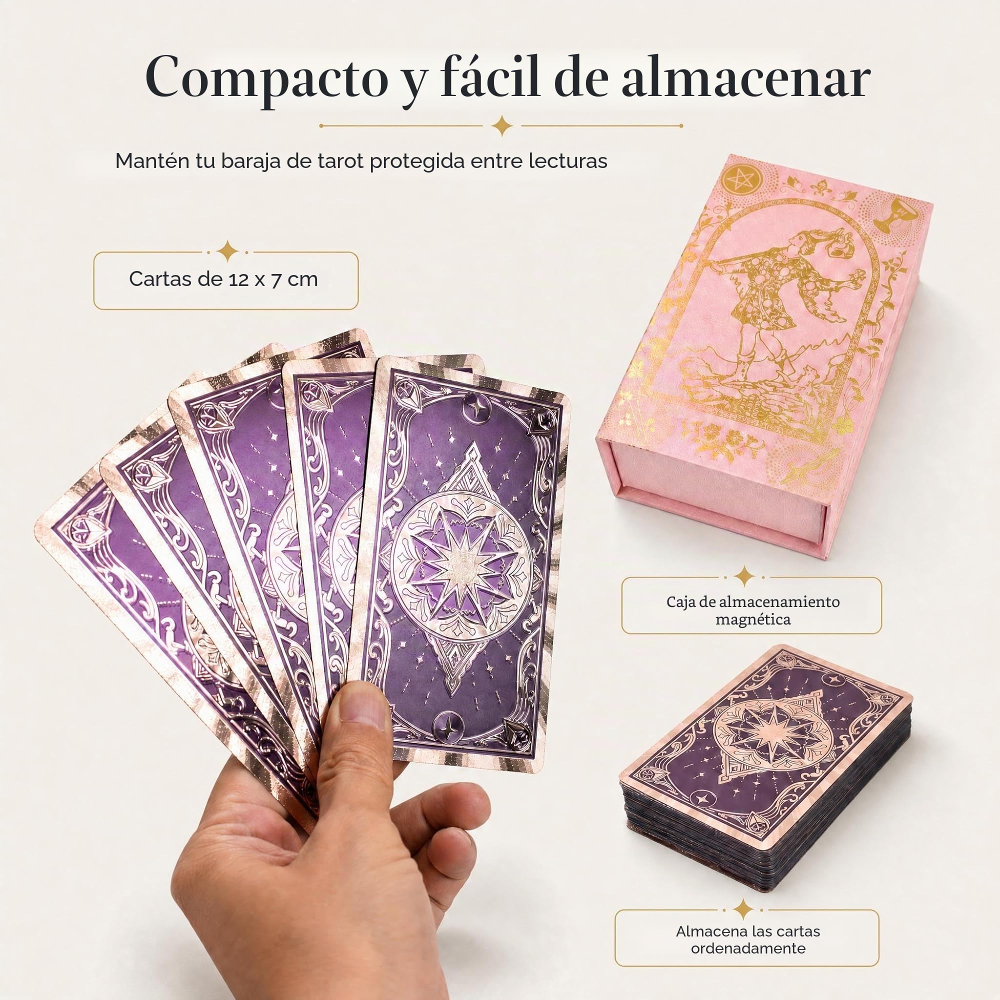 Baraja Tarot Rider Waite en Inglés, 78 Cartas con Lámina Dorada, Diseño Holográfico Impermeable Pet, 2 Cartas de Repuesto, Guía, Bolsa de Terciopelo y Caja de Regalo