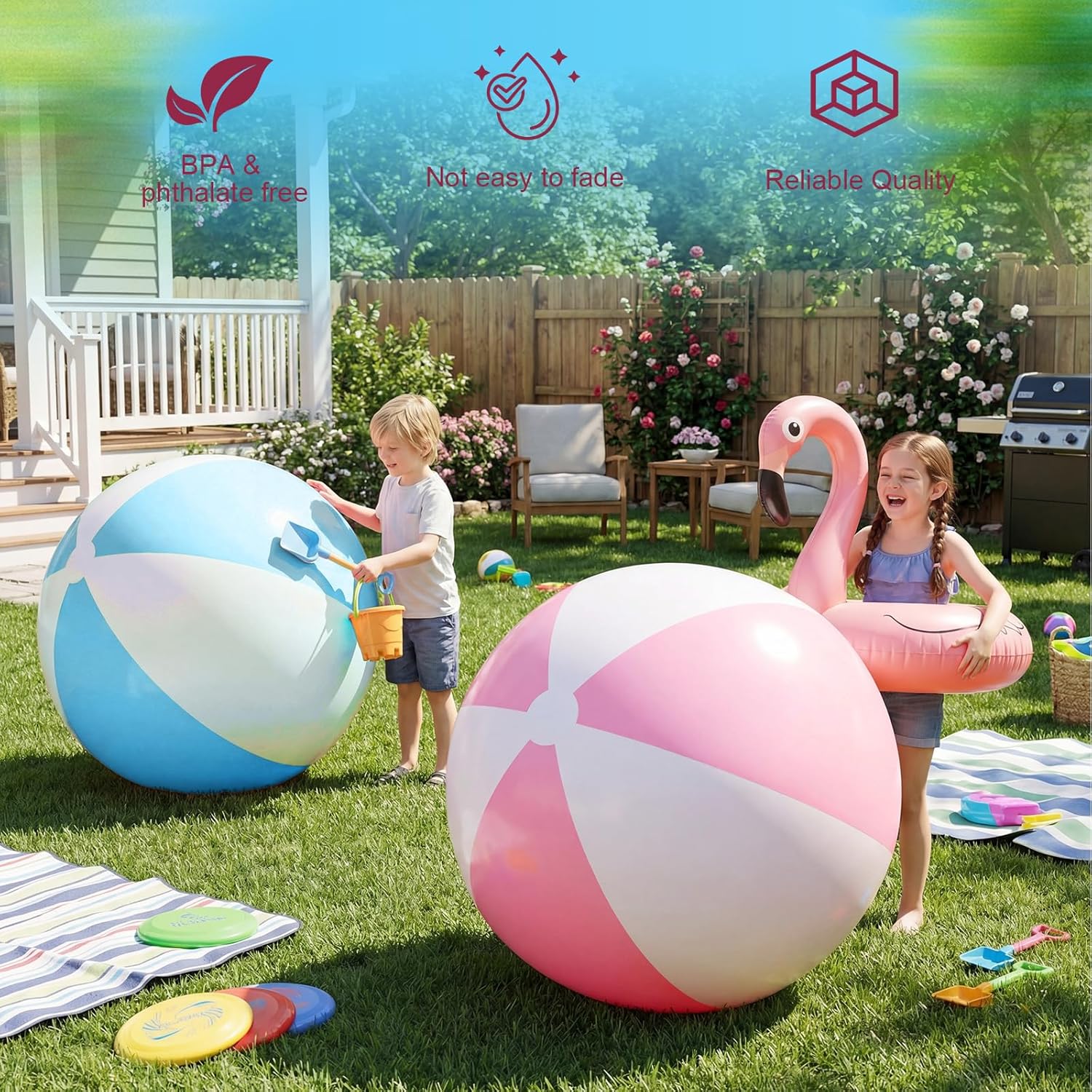 Tradder 2 Pcs 60 Inch Giant Inflatable Beach Ball Large Pastel Macaron Inflatable Float Jumbo Pool Playground Balls for Adults Summer Outdoor Games Water Pool Beach Party Favor