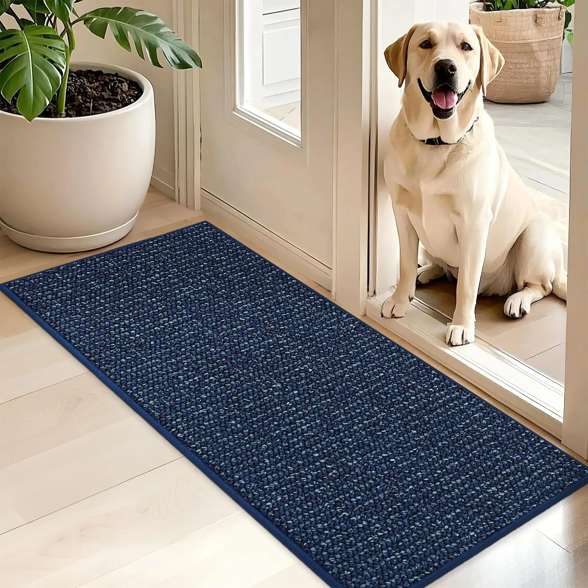 BEQHAUSE Dirt Trapper Door Mat 20" x 48", Non-Slip Washable Doormats, Blue