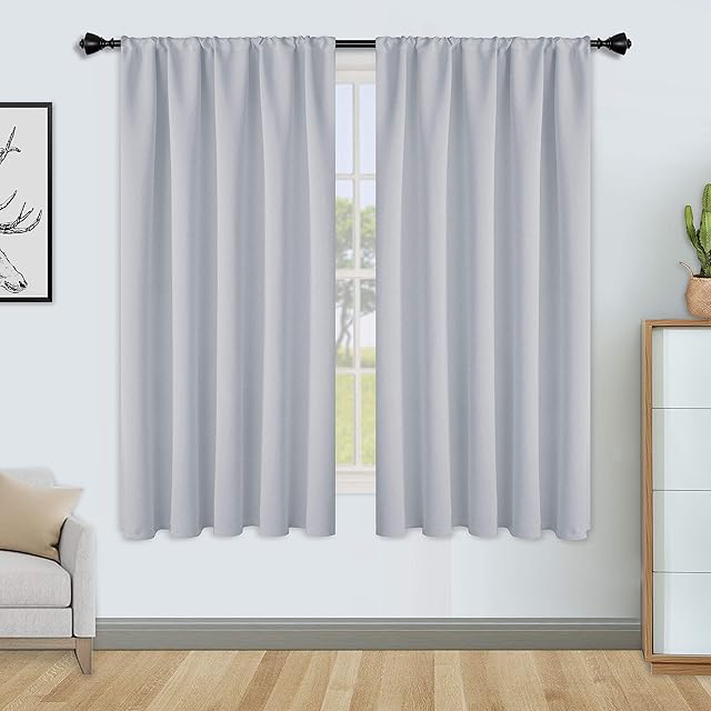 FLOWEROOM Blackout Curtains for Bedroom - Thermal Insulated Rod Pocket Window Curtains, Darkening Curtain for Living Room, Light Grey, 2 Panels, W66 x L54 inch (168cmx137cm)
