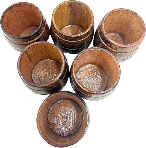 Miniatura 6 de collectiblesBuy Juego de 6 tazas de madera de mango hechas a mano, con forma de barril, para té, café, cerveza, vino, portátil, camping, viajes,