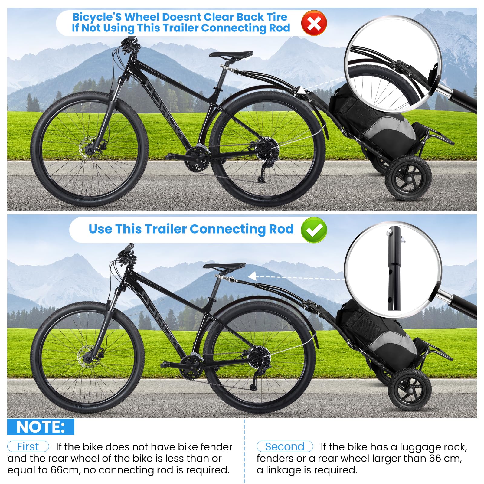 SEPNINE Rimorchio per carico bicicletta 2 in 1, carrello per la spesa, carrello a mano, telaio in acciaio legato, leggero pieghevole con pneumatici da 30 cm, peso di carico 20 kg