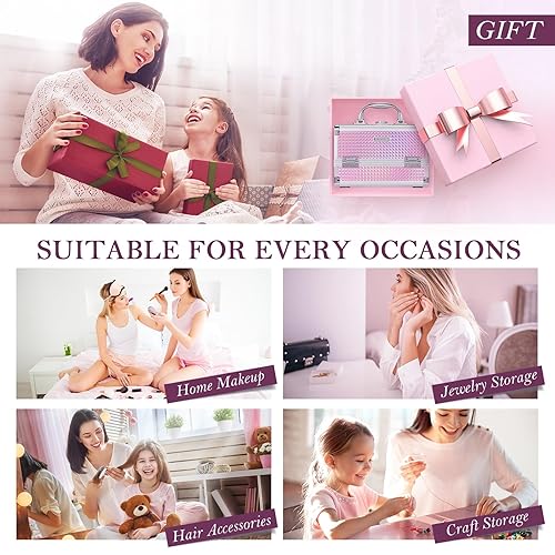 Miniatura 6 de FRENESSA Estuche de maquillaje para maquillaje, organizador portátil para cosméticos, estuche de viaje con bloqueo de espejo, organizador y