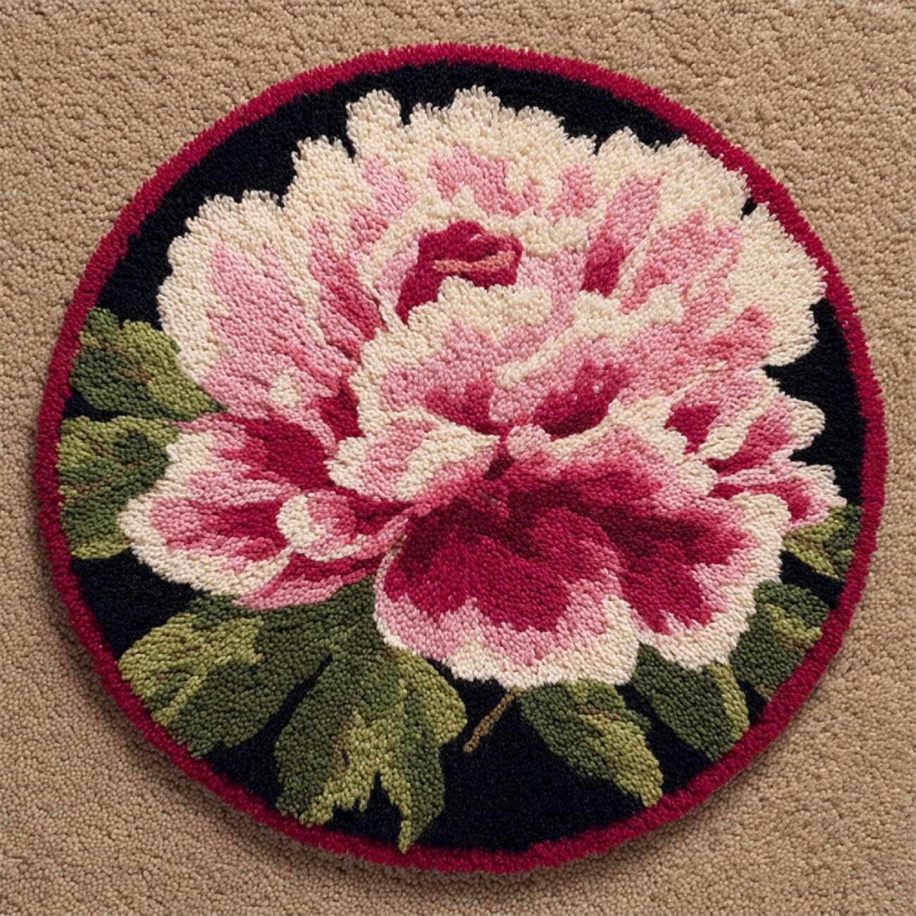 Kitquiver Latch Hook Kit Rug Pink Peony 50x50cm