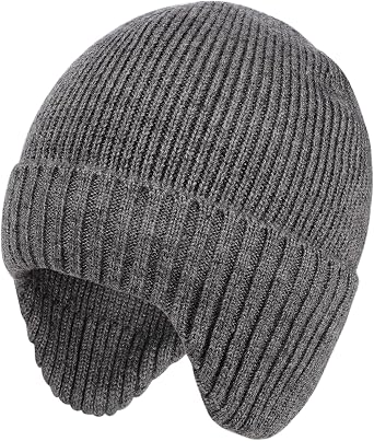 ZTL Merino Wool Waterproof Beanie Hat for Men & Women - Warm Fleece Lined Winter Hat with Ear Flaps, Thermal Knitted Ski Cap