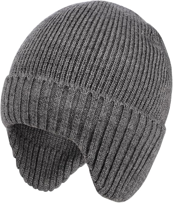 ZTL Merino Wool Waterproof Beanie Hat for Men & Women - Warm Fleece Lined Winter Hat with Ear Flaps, Thermal Knitted Ski Cap