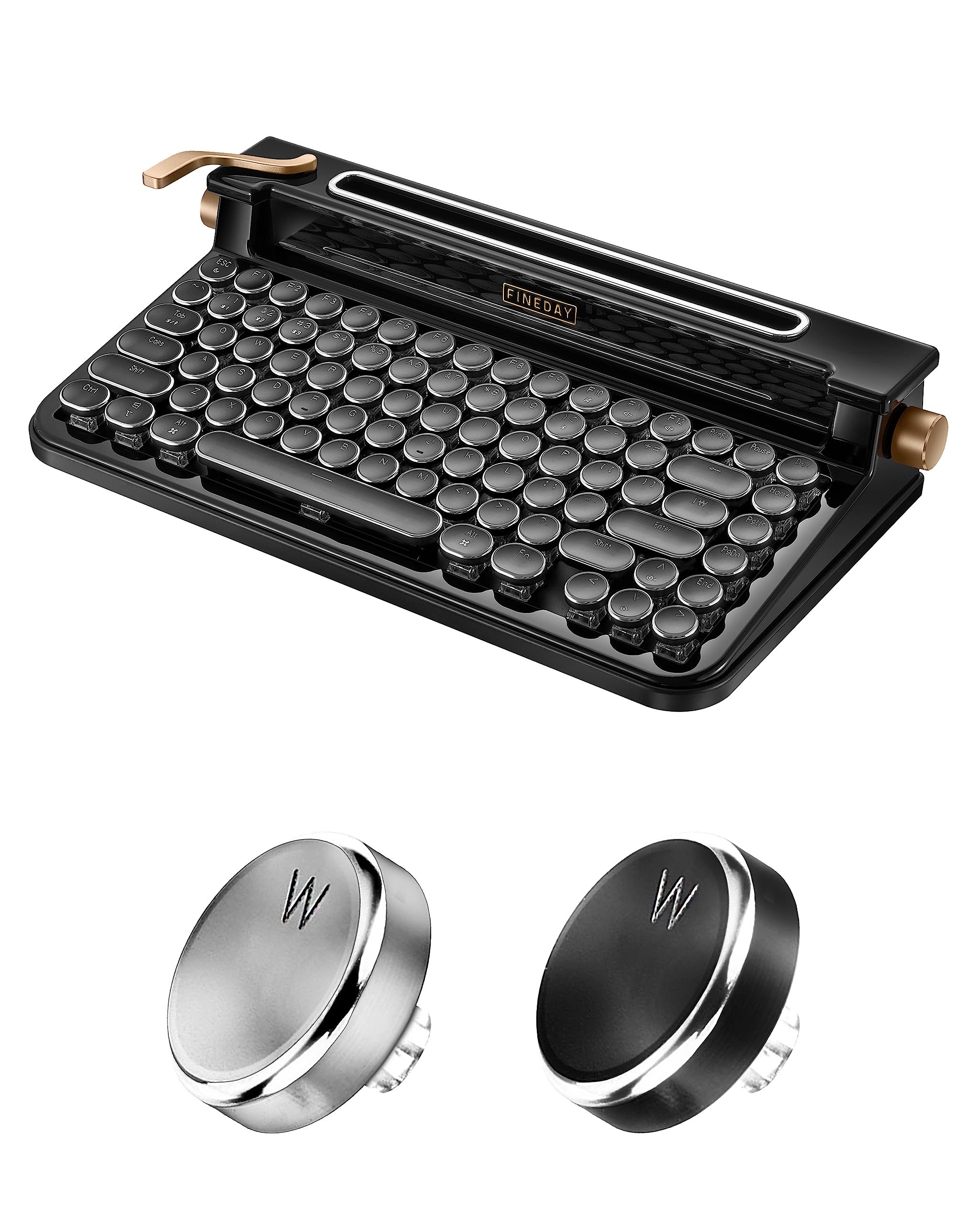 FINEDAY Keyboard 3.0 Full Aluminum Keycaps Blue Switch Retro Mechanical Keyboard 83 Keys Bluetooth 5.0 and USB for up to 4 Devices for Desktop PC Laptop Mac Phone (Black)-image-20