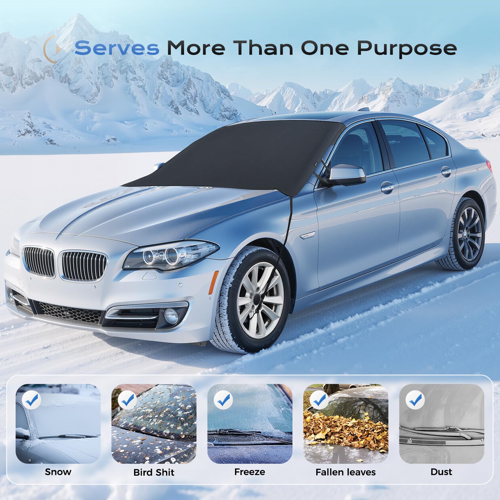 Coverado Windshield Cover for Ice and Snow Durable 600D Oxford Fabric Waterproof Heavy Duty Winter Windshield Frost Protector — view 3