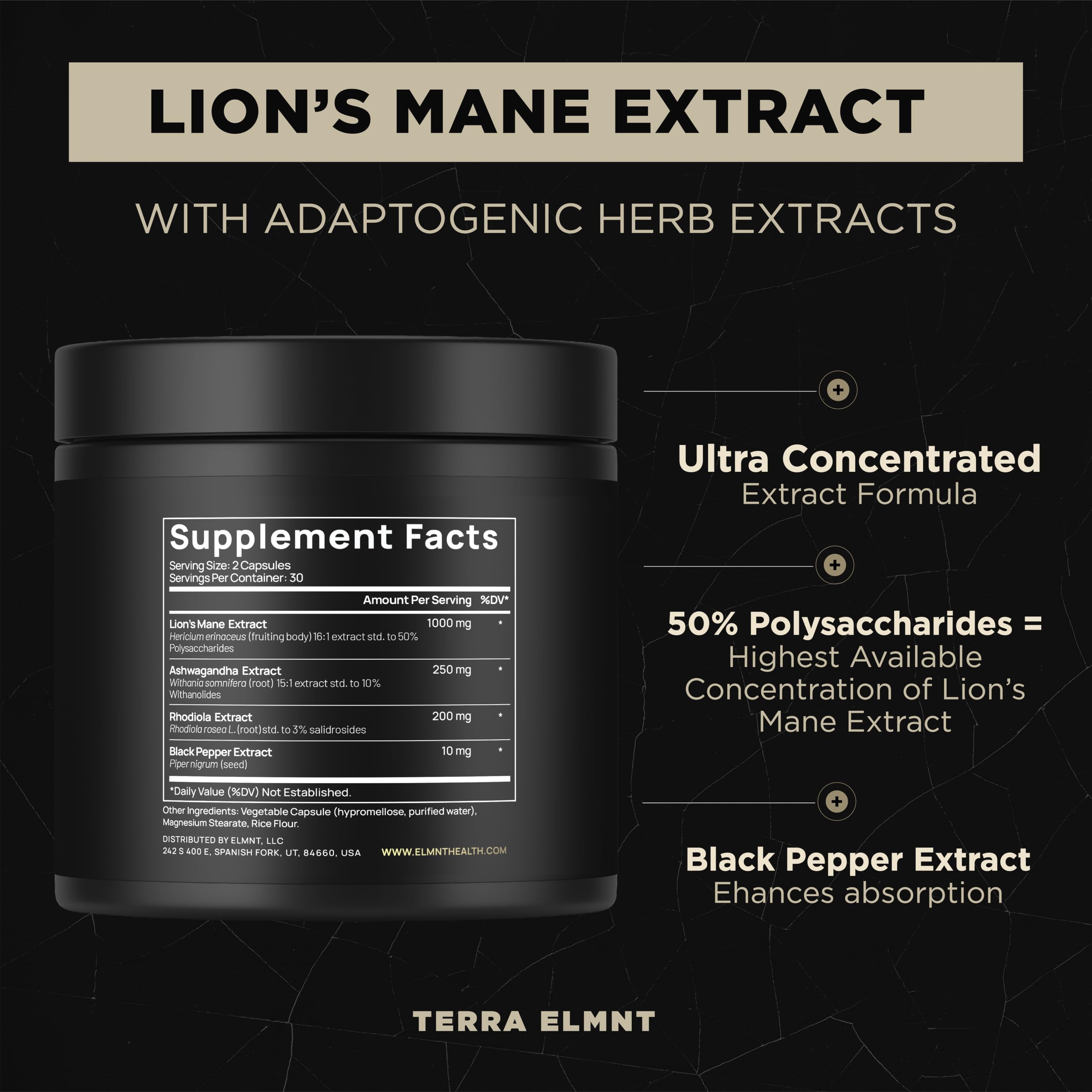 16x Strength Lions Mane Supplement Capsules Super Nootropic w. Ashwagandha & Rhodiola - Highest Potency 16:1 Lion's Mane Mushroom Extract 50% Polysaccharides Brain Supplements for Memory and Focus — Amazon image 5