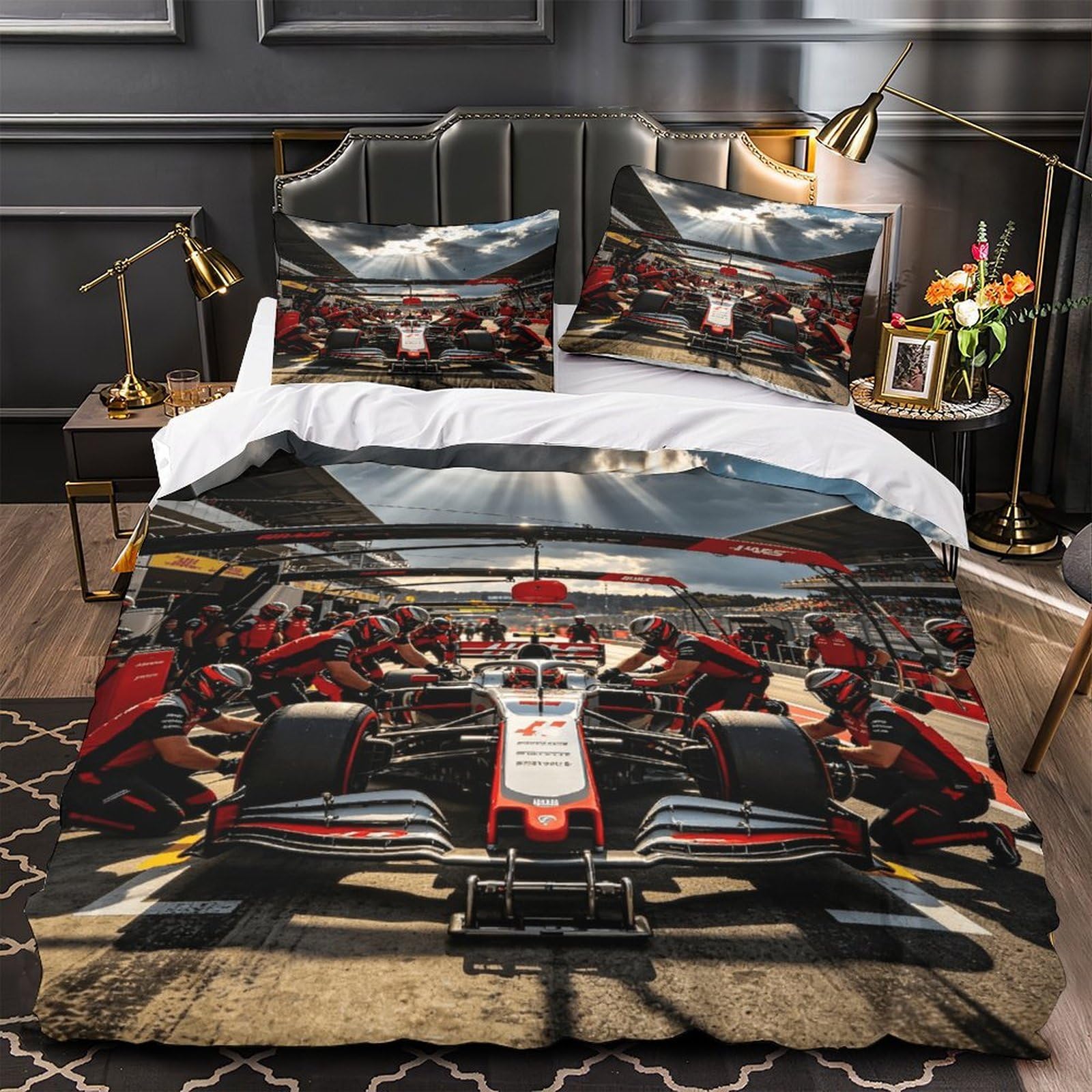 XiaopangXY Lovingly Formulaa Racing Duvet Cover With Hidden Zipper, Single（140x200cm） Pit Stop Quilt Cover with Pillowcases, Soft Microfiber Comforter Cover for Boys Girls