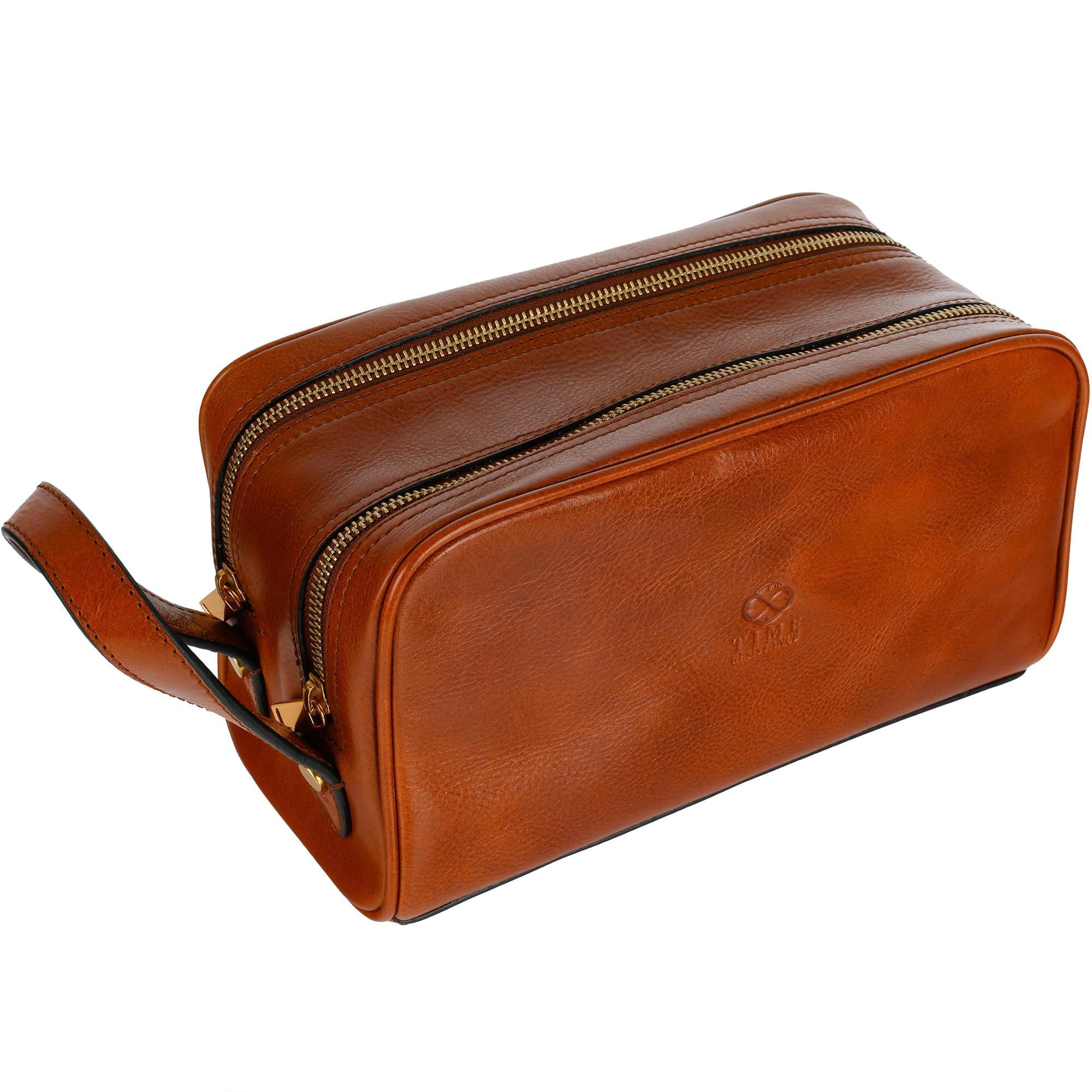 Time Resistance Leather Cosmetic Bag Toiletry Italian Classy Dopp Kit