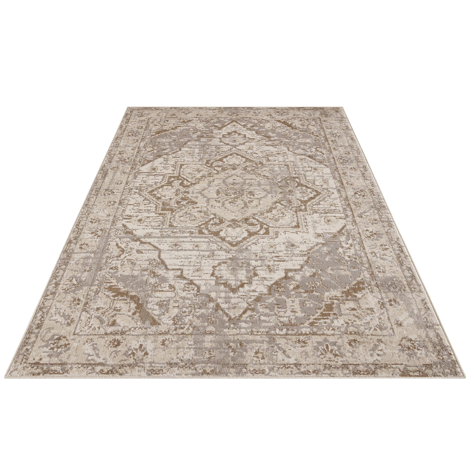 Tapis Salon Oriental, Tapis Vintage Style Oriental, Poils Courts et Motifs Traditionnels (Rania Beige, 200x280cm)