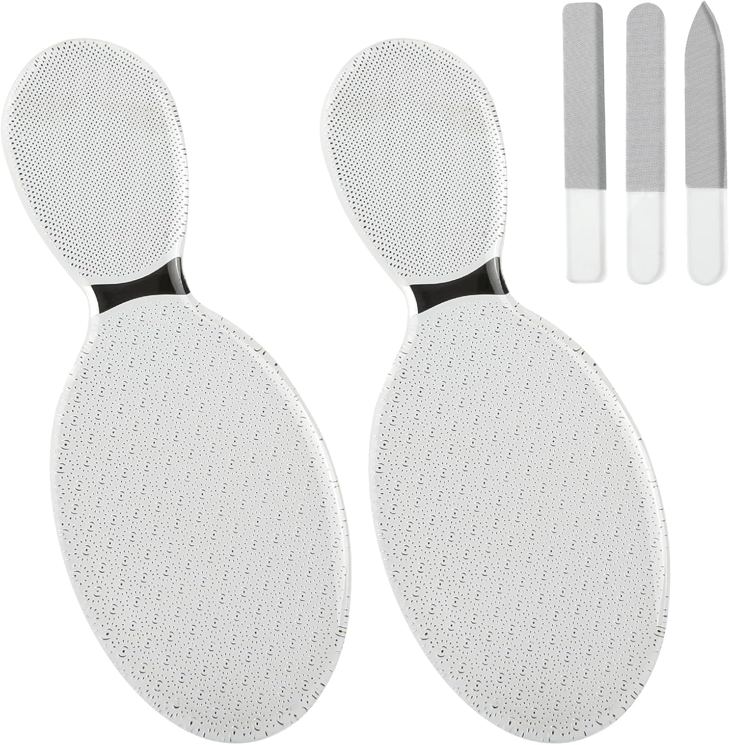 Glass Nail File and Nano Foot Scrubber Set, 5 Pcs Pedicure Kit for Exfoliating and Callus Removing, Crystal Nail Buffers for Natural Nails and Thick Toenails, Washable and Durable, White